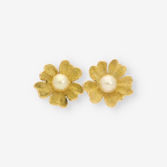 Pendientes oro flor con perlas