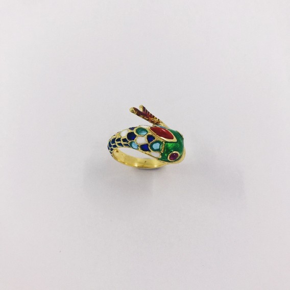 Anillo pez en oro 18kt con piedras en colores