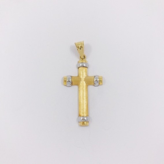 Colgante cruz de oro blanco y amarillo 18kt