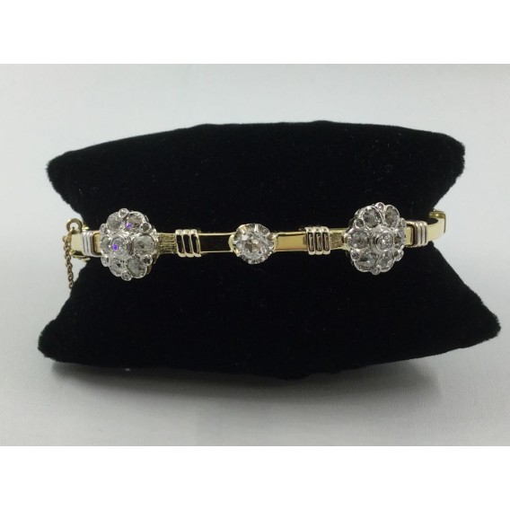 Pulsera esclava en oro y flores con brillantes