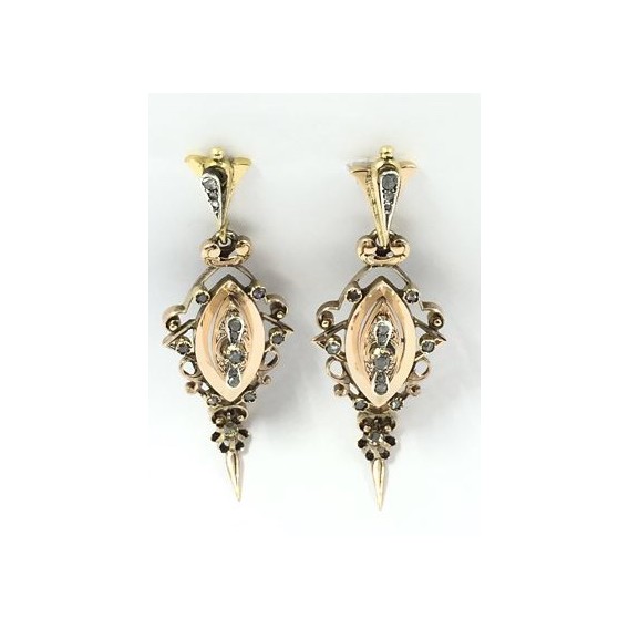 Pendientes antiguos en oro y diamantes