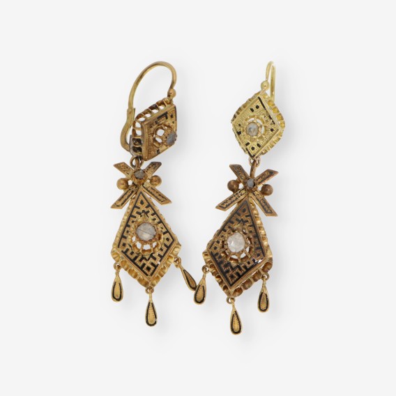 Pendientes vintage en oro 18kt con diamantes