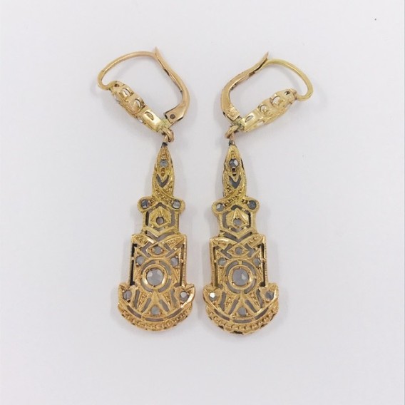 Pendientes vintage en oro 18kt con diamantes