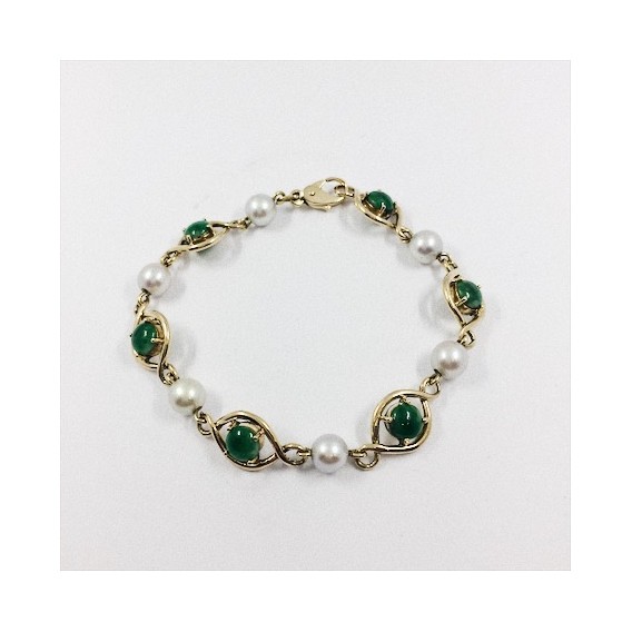 Pulsera de oro con perlitas y jade