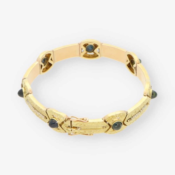 Pulsera oro perla y piedra azul