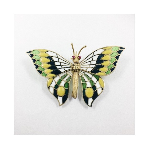 Broche de oro y esmaltes en forma de mariposa