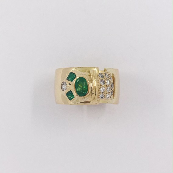 Anillo en oro 18kt con esmeralda y brillantes