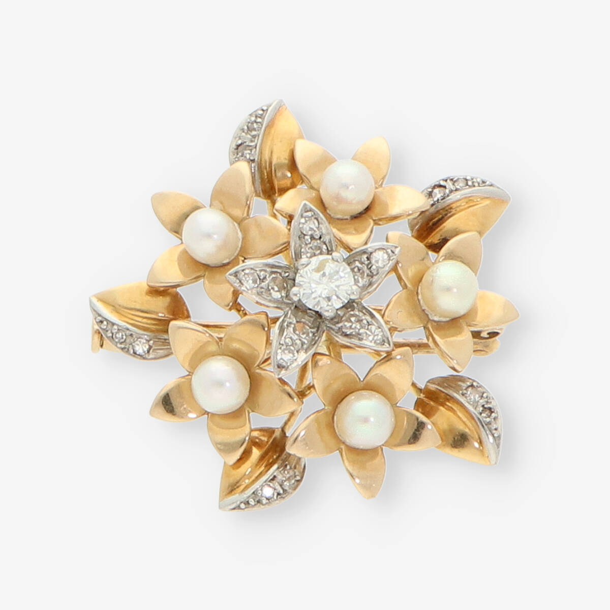 Domar Europa Esencialmente Broche de oro 18kt con diamantes y perlas | Comprar broches de segunda mano
