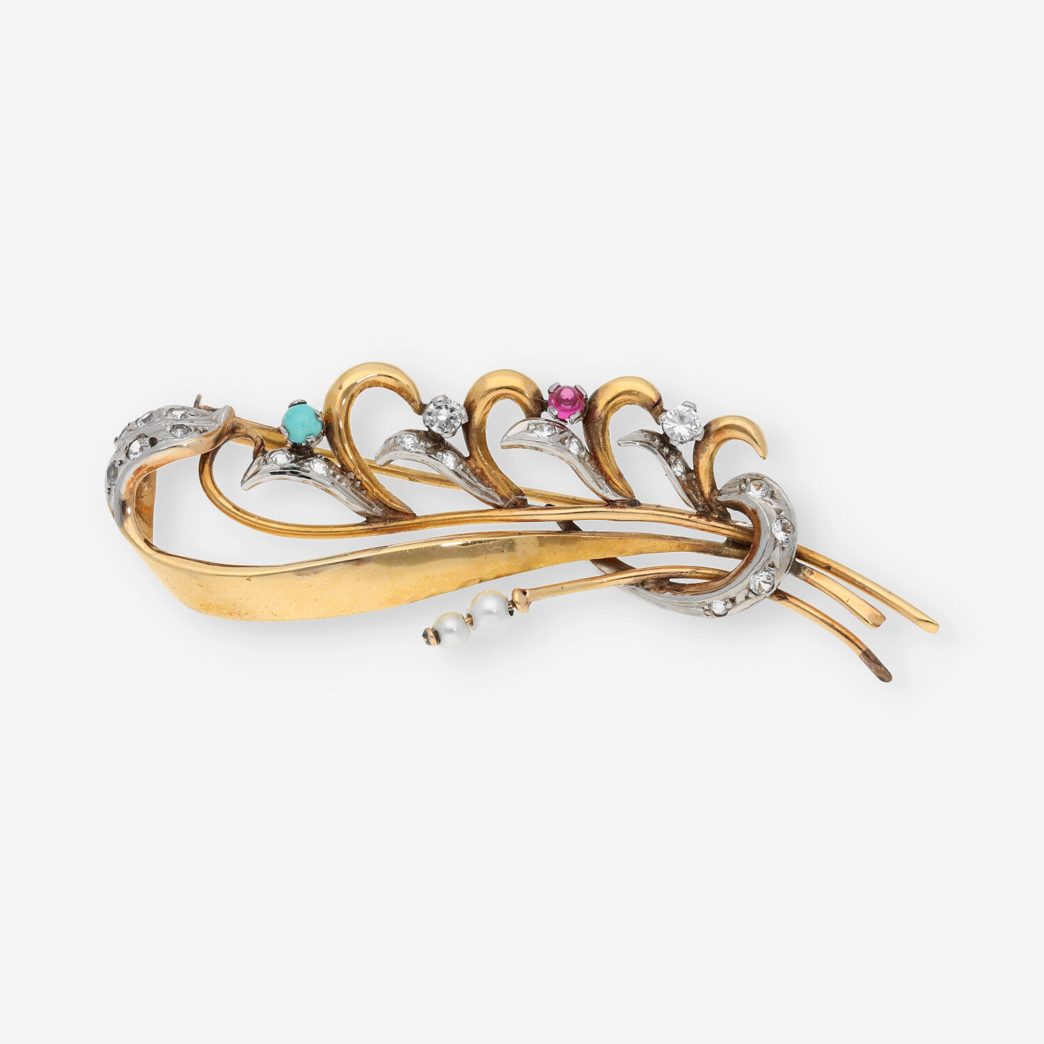 Citar Ennegrecer Discrepancia Broche de oro con perlitas y piedras de color | Comprar broches de segunda  mano