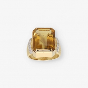 Anillo de oro 18kt con topacio y brillante | Comprar anillos de segunda mano