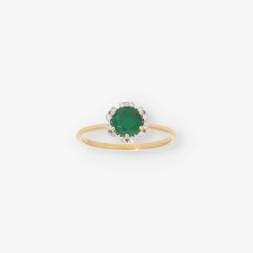 Anillo en oro 18kt con brillantes y esmeralda | Comprar anillos de segunda mano