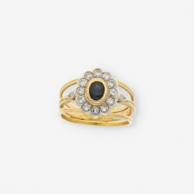 Anillo en oro 18kt con brillantes y zafiro | Comprar anillos de segunda mano