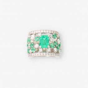 Anillo en oro 18kt con esmeralda y brillantes | Comprar anillos de segunda mano