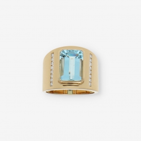 Anillo en oro 18kt con piedra azul y Brillantes | Comprar anillos de segunda mano