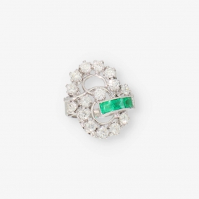 Anillo en oro blanco 18kt con brillantes y esmeraldaa | Comprar anillos de segunda mano