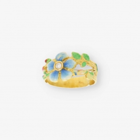 Anillo flor en oro 18kt con esmalte y brillante | Comprar anillos de segunda mano