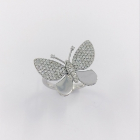 Anillo mariposa en oro blanco 18kt con brillantes | Comprar anillos de segunda mano