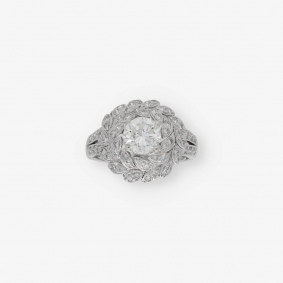 Anillo vintage en oro blanco 18kt con brillante central | Comprar anillos de segunda mano