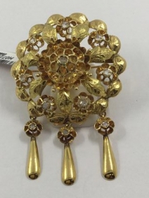Broche de oro con diamantes en forma de flor | Comprar broches de segunda mano