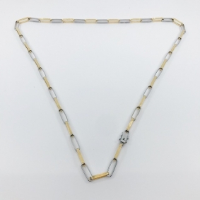 Cadena forzada con eslabones largos en oro bicolor 18kt | Comprar cadenas de oro de segunda mano