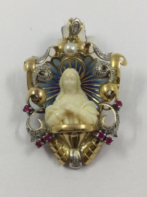 Colgante con imagen de la Virgen en marfil enmarcada en oro | Comprar colgantes de segunda mano