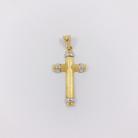 Colgante cruz de oro blanco y amarillo 18kt | Comprar colgantes de segunda mano
