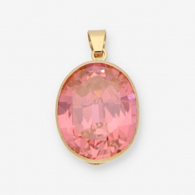Colgante en oro 18kt con gran piedra rosa | Comprar colgantes de segunda mano