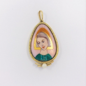 Colgante medalla en oro y esmalte con imagen de la Virgen | Comprar colgantes de segunda mano