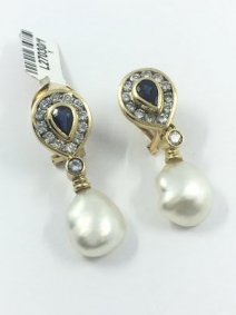 Pendientes de oro con brillantes, zafiros y perlas | Comprar pendientes de segunda mano