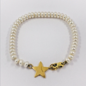 Pulsera de perlas con estrella en oro 18kt. | Comprar pulseras de segunda mano