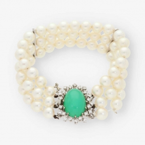 Pulsera en oro blanco 18kt con brillantes y perlas | Comprar pulseras de segunda mano